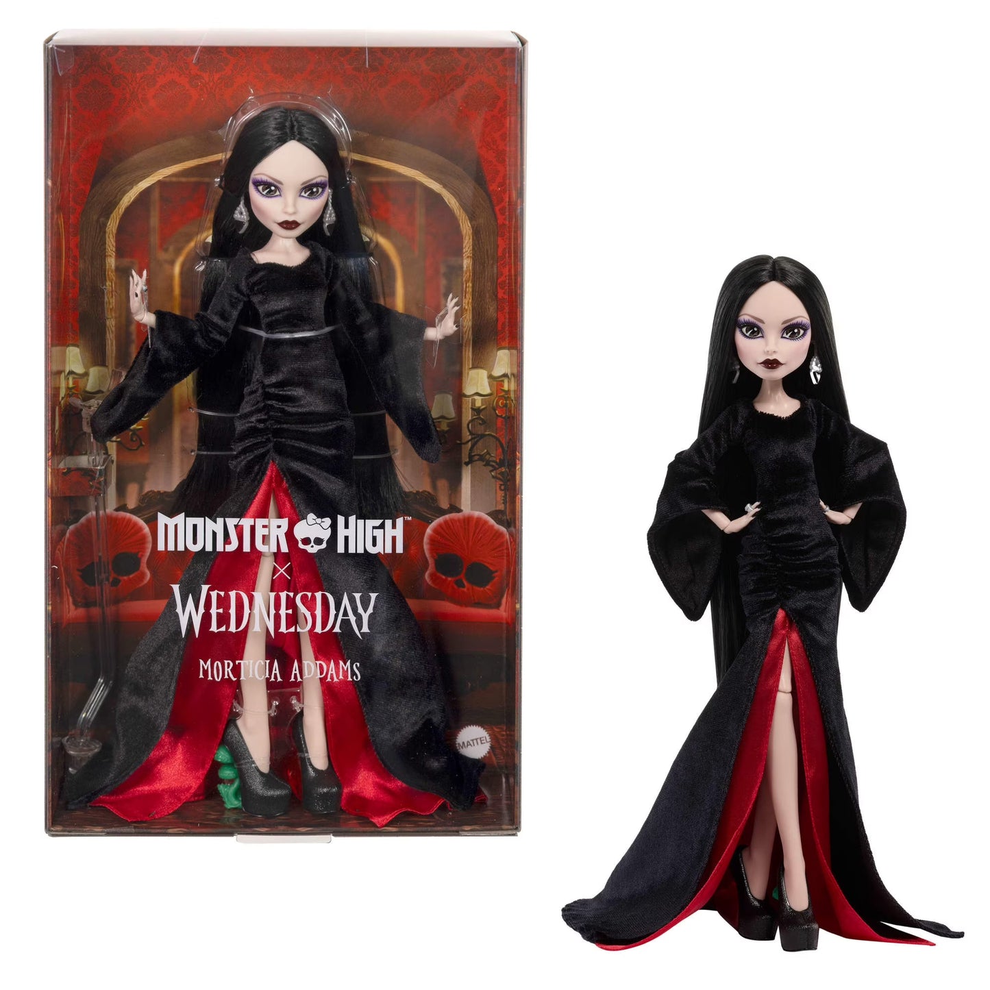 Monster High x Wednesday Morticia Addams in Black Velvet Dress